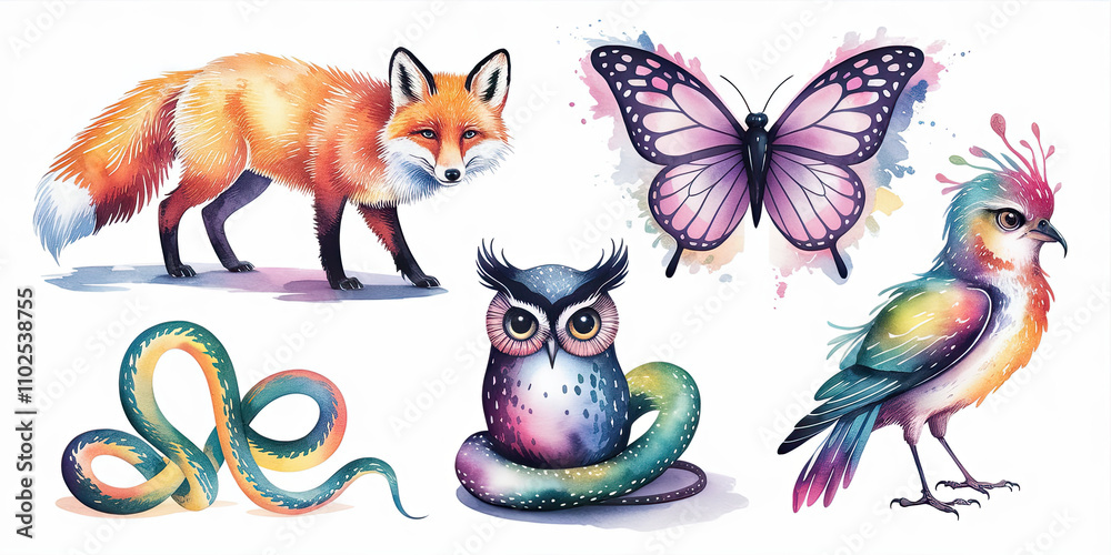 Fototapeta premium Mystical Watercolor Artwork of Five Elements from Nature