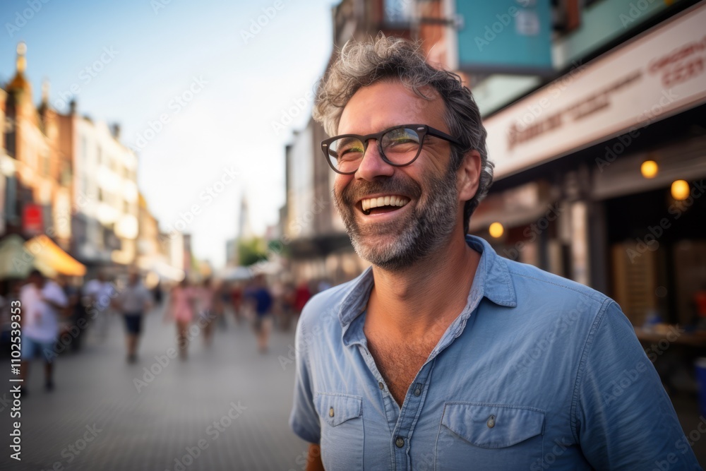 Portrait of handsome middle-aged man with eyeglasses in London Portrait of handsome middle-aged man with eyeglasses in London