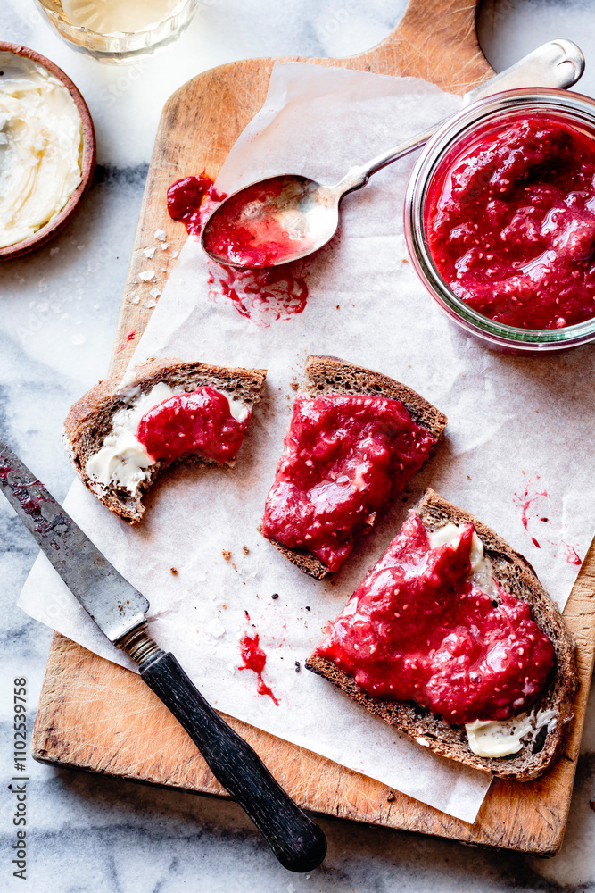 Strawberry rhubarb jam on toast Strawberry rhubarb jam on toast
