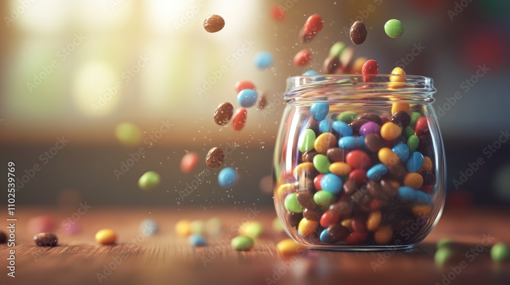 Colorful Candy Jar with Vibrant Chocolate Pieces and Sprinkles Colorful Candy Jar with Vibrant Chocolate Pieces and Sprinkles