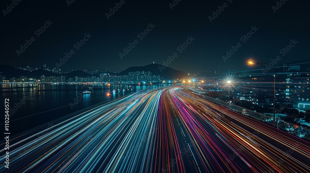 Abstract line connection on night city background. Abstract line connection on night city background.