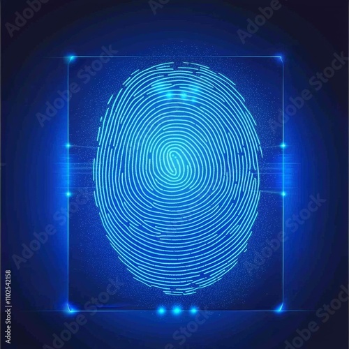 concept of digital security or biometrics, electronic fingerprint on scanning screen , isolated on white background,  , copy space, copy space for text,