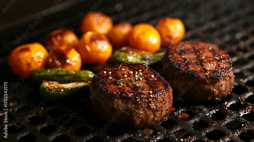 Grilled Beef Filets with Roasted Vegetables on Grill Grilled Beef Filets with Roasted Vegetables on Grill