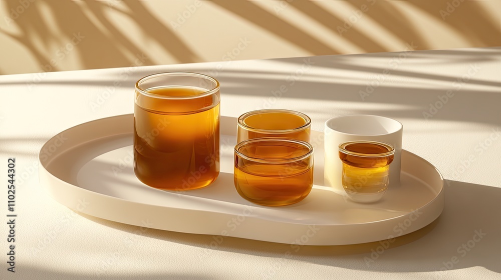 Elegant Arrangement of Various Glasses with Amber Liquid on Tray