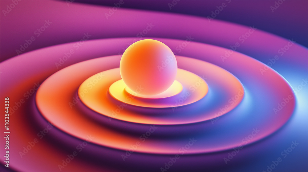 A glowing, orange egg rests atop concentric, swirling platforms illuminated with neon pink and blue hues. The scene is digitally rendered, abstract, and visually striking A glowing, orange egg rests atop concentric, swirling platforms illuminated with neon pink and blue hues. The scene is digitally rendered, abstract, and visually striking