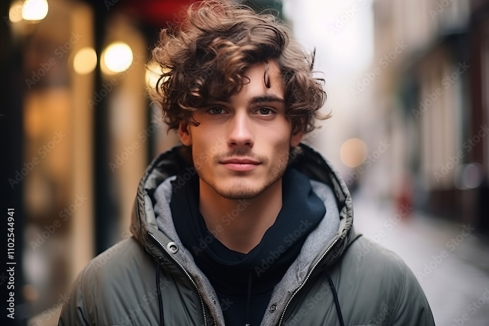 Portrait of a handsome young man with curly hair, outdoor. Portrait of a handsome young man with curly hair, outdoor.