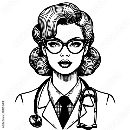 Woman doctor, illustration sketch. Generative ai.