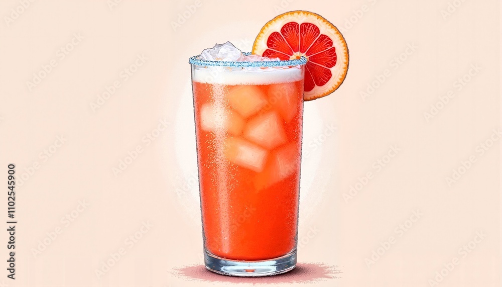 Refreshing Blood Orange Cocktail with Ice and Sugared Rim on Minimalist Background Refreshing Blood Orange Cocktail with Ice and Sugared Rim on Minimalist Background