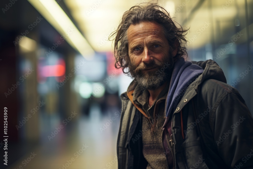 Portrait of an old man with long hair in a city street Portrait of an old man with long hair in a city street