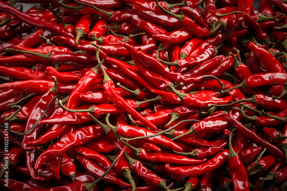 Chili Peppers Glossy red chilies fill frame, evoking fiery, spicy culinary energy Chili Peppers Glossy red chilies fill frame, evoking fiery, spicy culinary energy