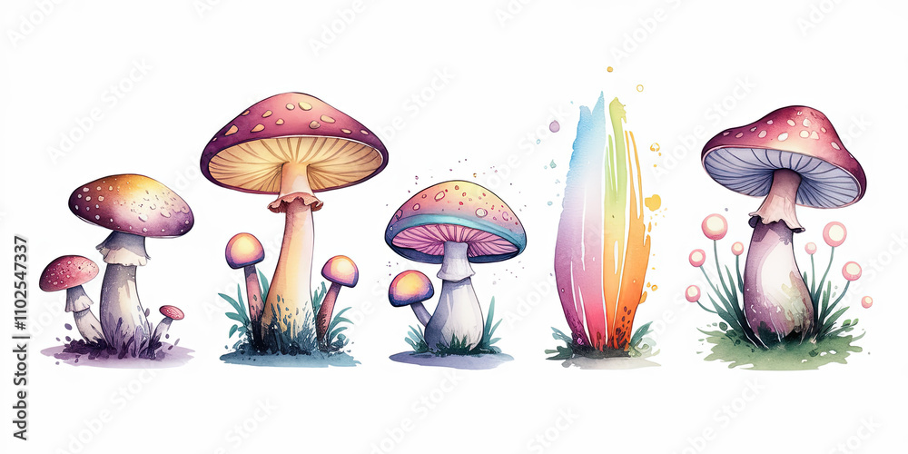 Whimsical Watercolor Illustration of Five Different Creatures