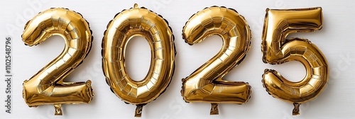 happy new year 2025 in golden foil balloons shaped