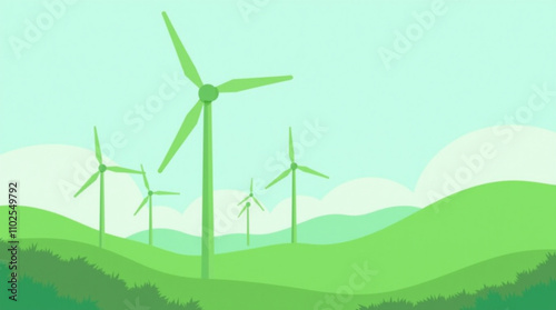 A cartoon of a green wind turbine representing clean energy. Vector illustration