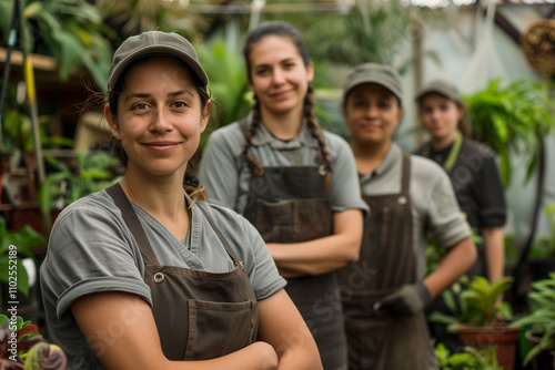 Team Photography of Canada gardeners in a shop garden center work space.	
 photo