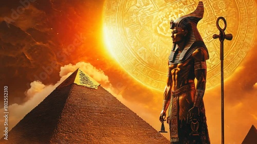 Ai Generated of Egyptian God Amun Ra, Ancient Egyptian Deity Ra with Pyramid 4K Video
