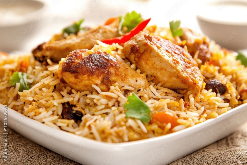 Aromatic Chicken Biryani, Basmati Rice with Spices 