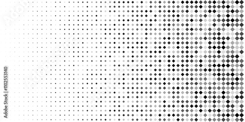 Dot pattern background. Square pixel fade abstract geometric vector gradient. Diamond primitive cyber matrix texture. Grid digital shape graphic halftone design. Dissolve mosaic optical cube effect