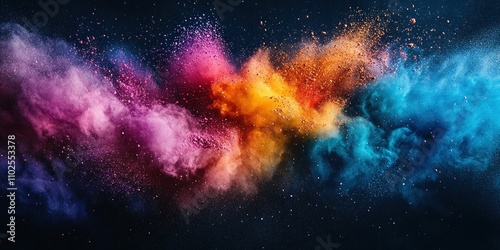 Vibrant Explosion of Colorful Powder in Dramatic Artistic Display