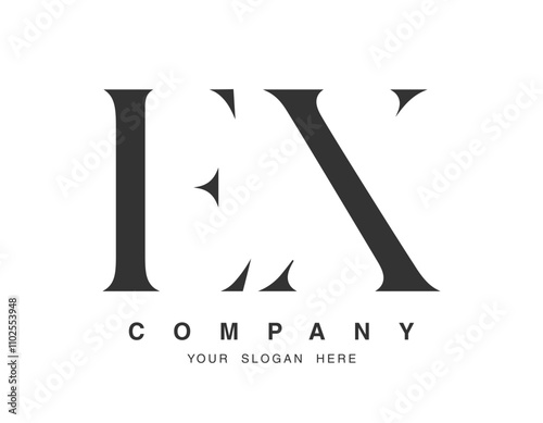 EX logo design. Initial letter e and x serif font style. Creative classic company name typography. Trendy logotype or identity.