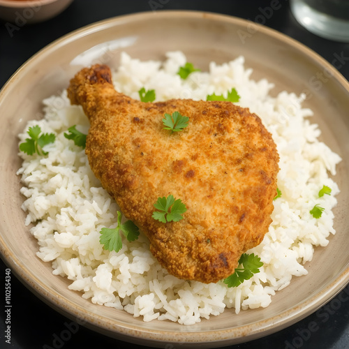 Una rica pechuga,muy crujiente, con arroz