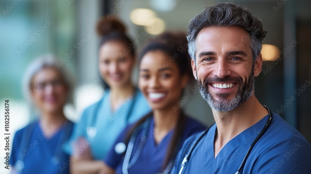 Smiling Medical Professionals in Hospital Setting Team Portrait Smiling Medical Professionals in Hospital Setting Team Portrait