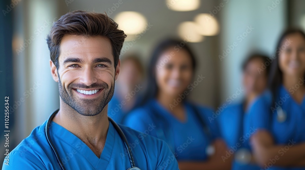 Smiling Medical Team of Healthcare Professionals in Hospital Setting Smiling Medical Team of Healthcare Professionals in Hospital Setting