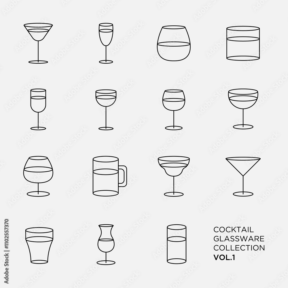 Cocktail glass outline icon vectors, silhouette glassware Cocktail glass outline icon vectors, silhouette glassware