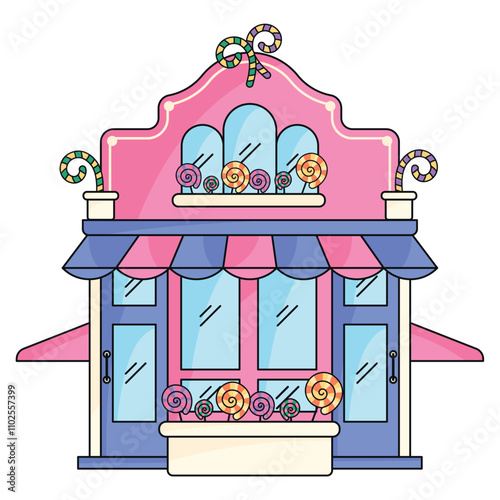 Colorful candy store with lollipop decorations, Vector