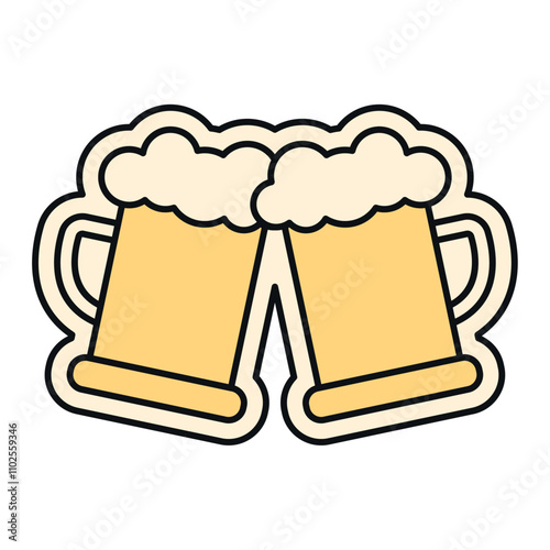 Two beer mugs clinking with foam details, Vector