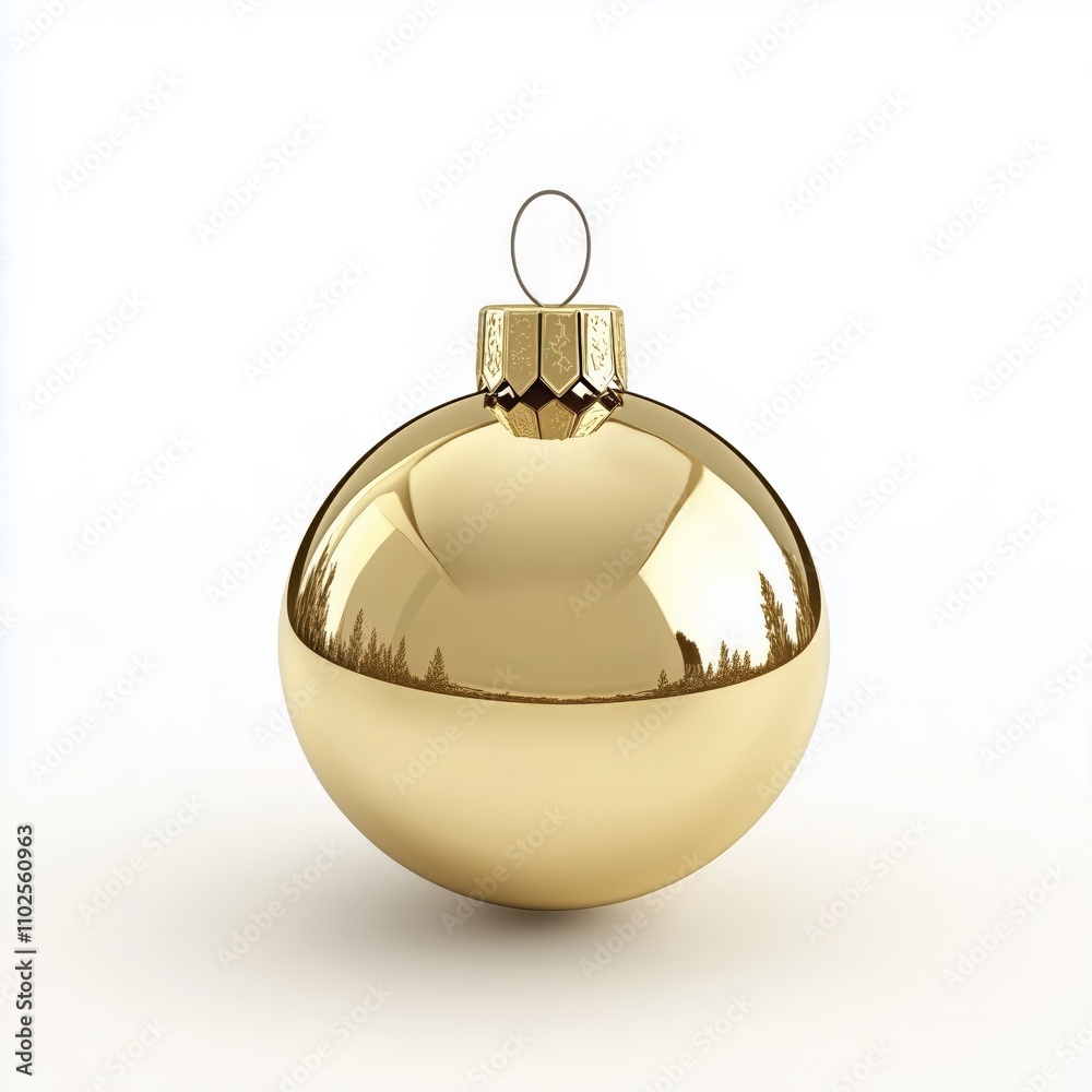 3D render of a gold Christmas ornament isolated on a white background - Generative AI 3D render of a gold Christmas ornament isolated on a white background - Generative AI