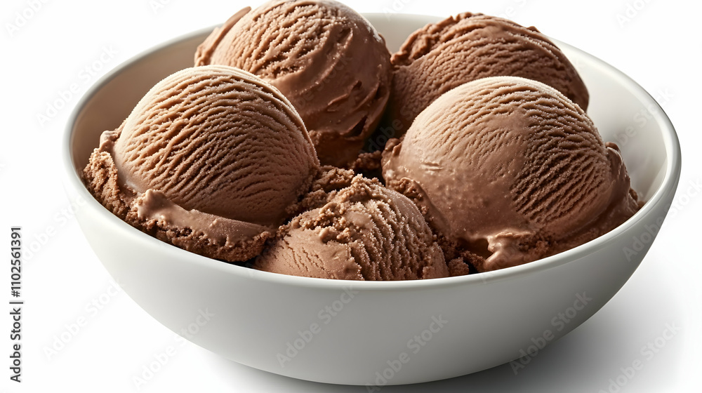 Chocolate Ice Cream Scoops in a Bowl, Delicious Frozen Dessert Chocolate Ice Cream Scoops in a Bowl, Delicious Frozen Dessert