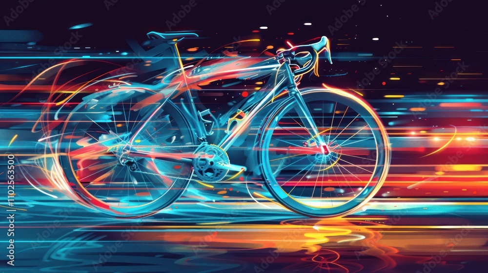 Fototapeta premium Speeding road bicycle with vibrant light trails.