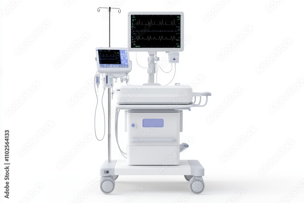 A medical device with a monitor and a screen A medical device with a monitor and a screen