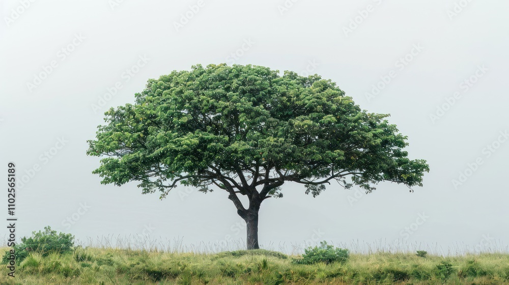 Fototapeta premium Solitary tree on foggy hill.