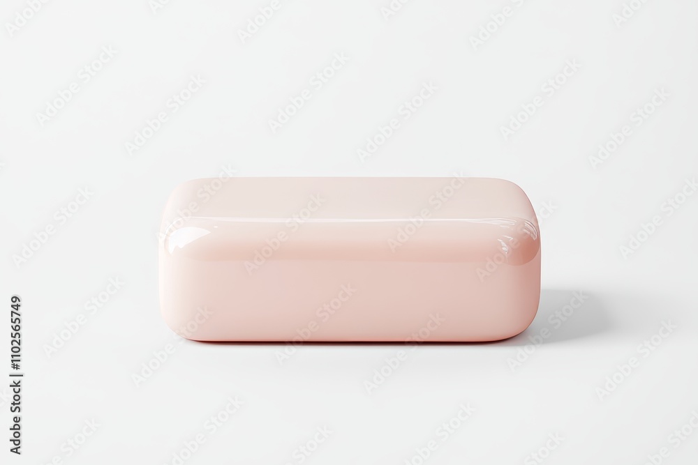 A pink soap bar sits on a white background, the perfect form of soap A pink soap bar sits on a white background, the perfect form of soap