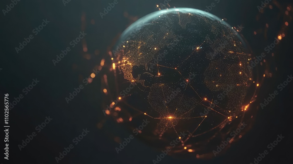 Obraz premium Digital World Network Visualization with Glowing Connections