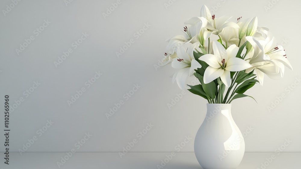 Elegant White Lilies in a Simple Vase on a Minimalist Background Elegant White Lilies in a Simple Vase on a Minimalist Background