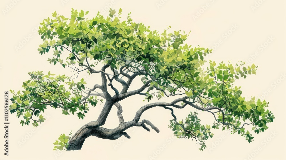 Lush green tree with gnarled branches isolated on white. Lush green tree with gnarled branches isolated on white.