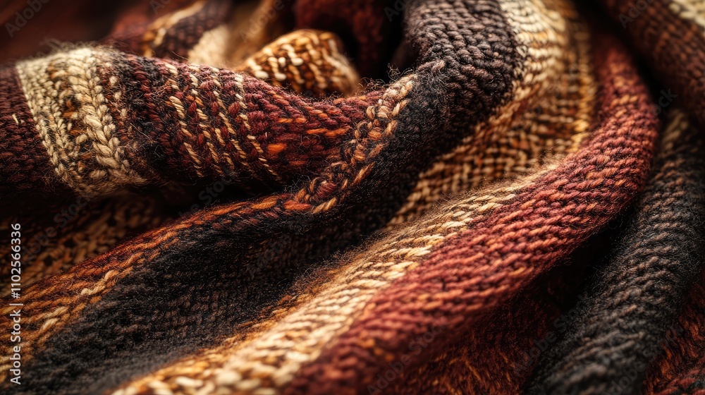 Warm Textured Wool Fabric with Striped Patterns in Earthy Tones Warm Textured Wool Fabric with Striped Patterns in Earthy Tones