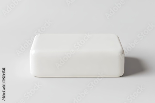 A white square object is on a white background, the perfect form of soap