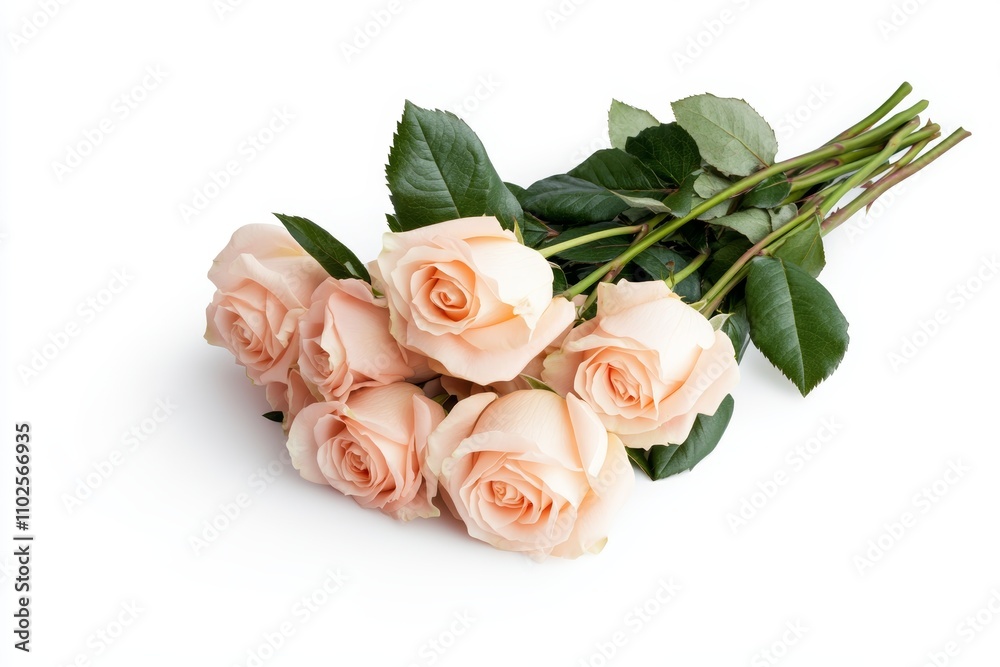 A bouquet of pink roses is displayed on a white background A bouquet of pink roses is displayed on a white background