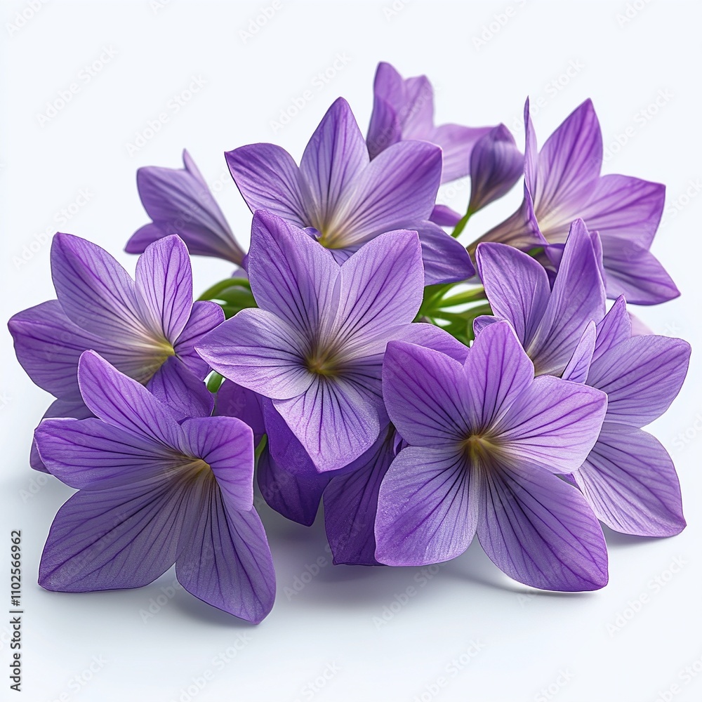 Small Purple Oxalis Flowers with Triangular Petals on White Background Small Purple Oxalis Flowers with Triangular Petals on White Background