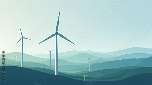 illustration of a landscape with wind turbines.