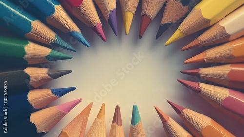 Colorful Pencils Arranged in Circle Creating Vibrant Art Background