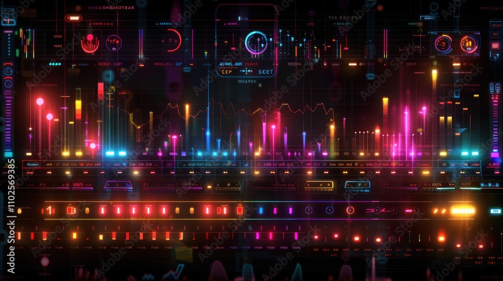 Colorful digital data visualization interface. Colorful digital data visualization interface.