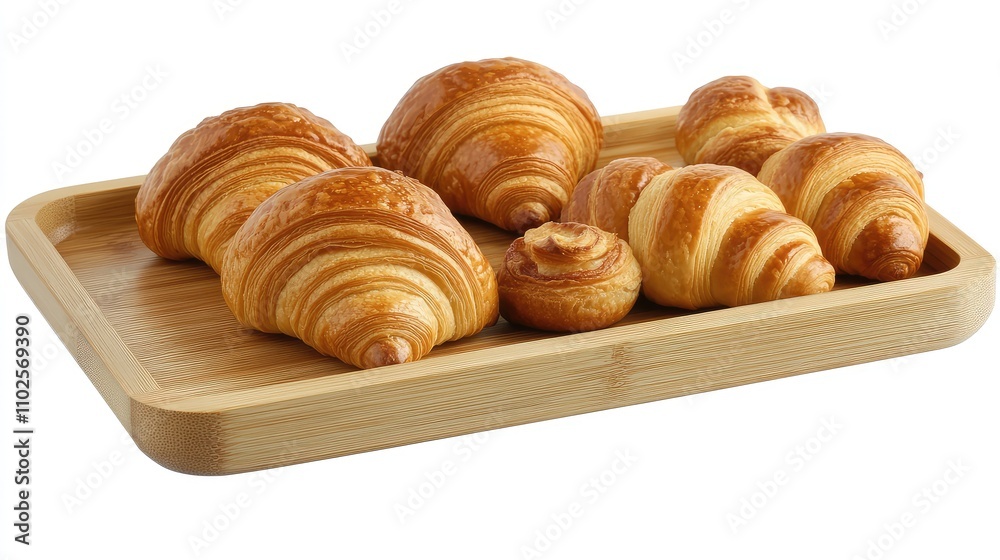 Freshly Baked Croissants and Pastries on a Wooden Serving Tray Freshly Baked Croissants and Pastries on a Wooden Serving Tray