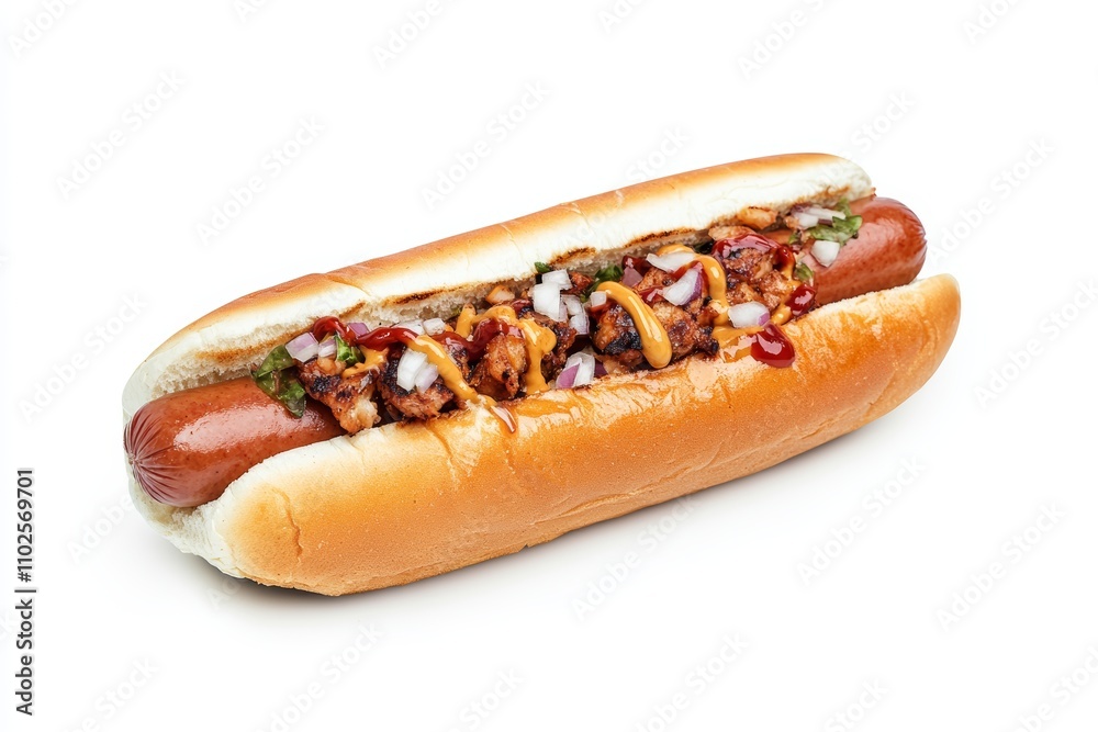 A hot dog with onions and mustard on it A hot dog with onions and mustard on it