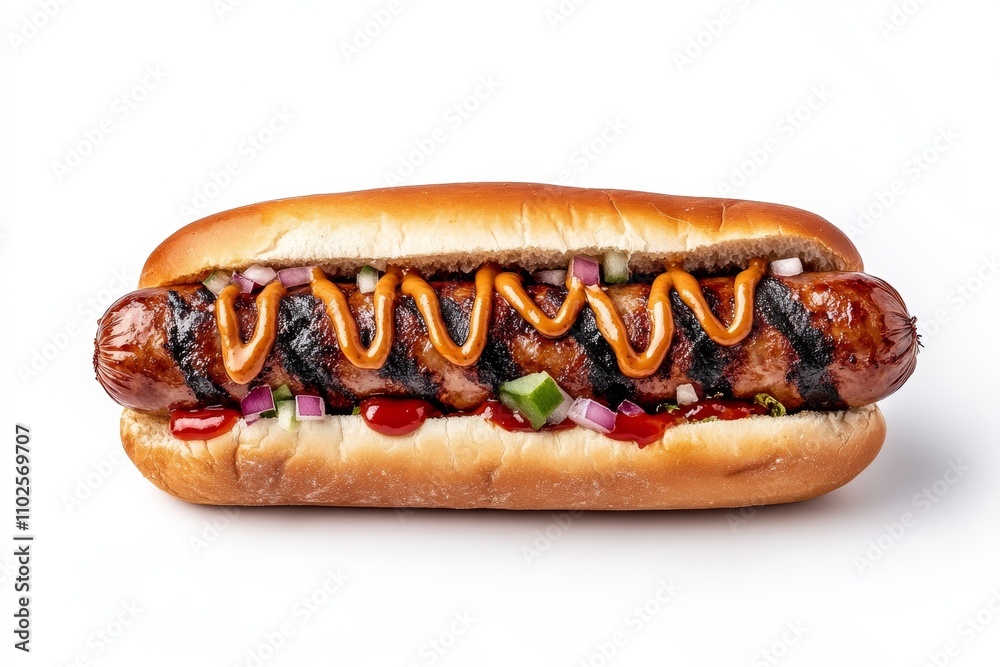 A hot dog with mustard and ketchup on it A hot dog with mustard and ketchup on it