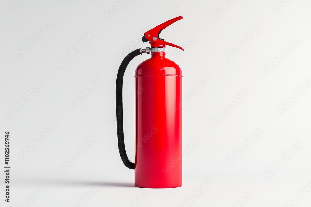 A red fire extinguisher is sitting on a white background A red fire extinguisher is sitting on a white background