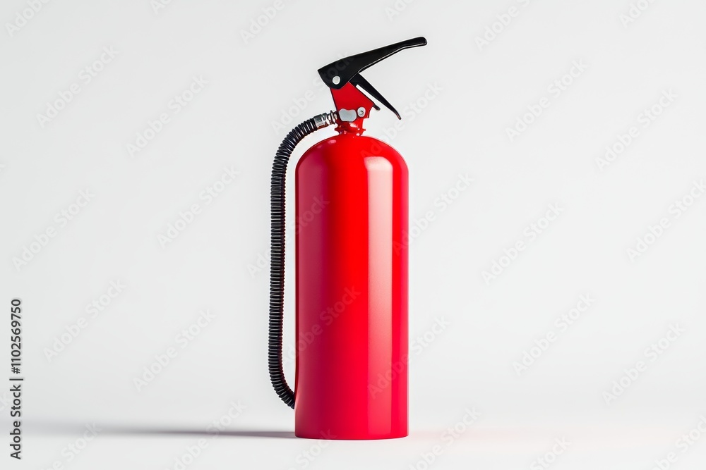 A red fire extinguisher is sitting on a white background A red fire extinguisher is sitting on a white background